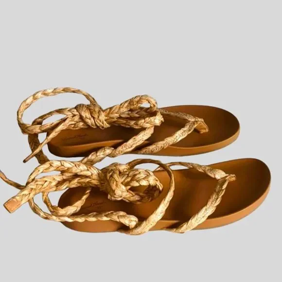 Universal Thread Raffia Rope Sandals Women’s 9.5 Tan Lace-Up Boho Summer Shoes - Picture 7 of 10